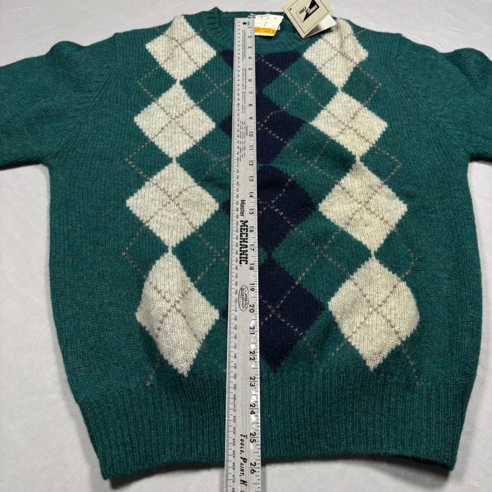 Pauly and Forbes‎ Sweater Mens L Green Argyle 100% Shetland Wool Grandpa NWT
